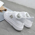 Women's Rhinestone Platform Sneakers, White Lace Up Casual Shoes