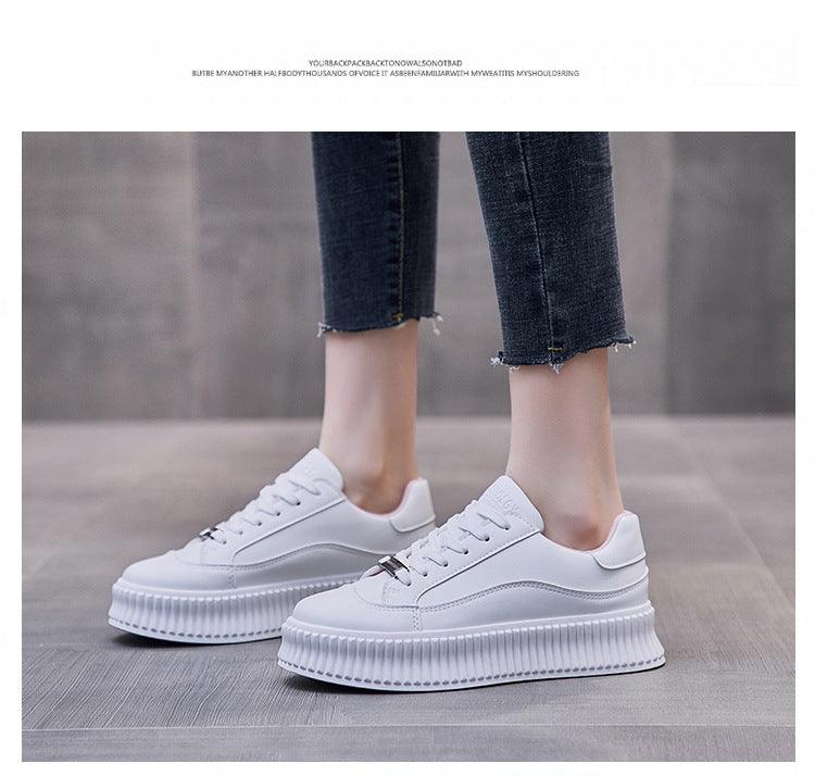 Women's Leather Lace-Up Platform Sneakers Casual Sporty Trainers