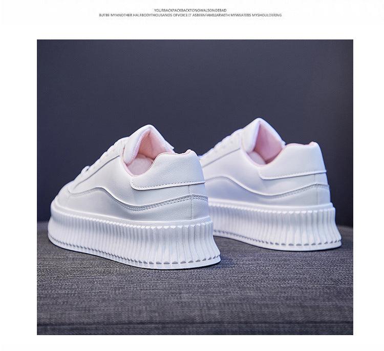 Women's Leather Lace-Up Platform Sneakers Casual Sporty Trainers