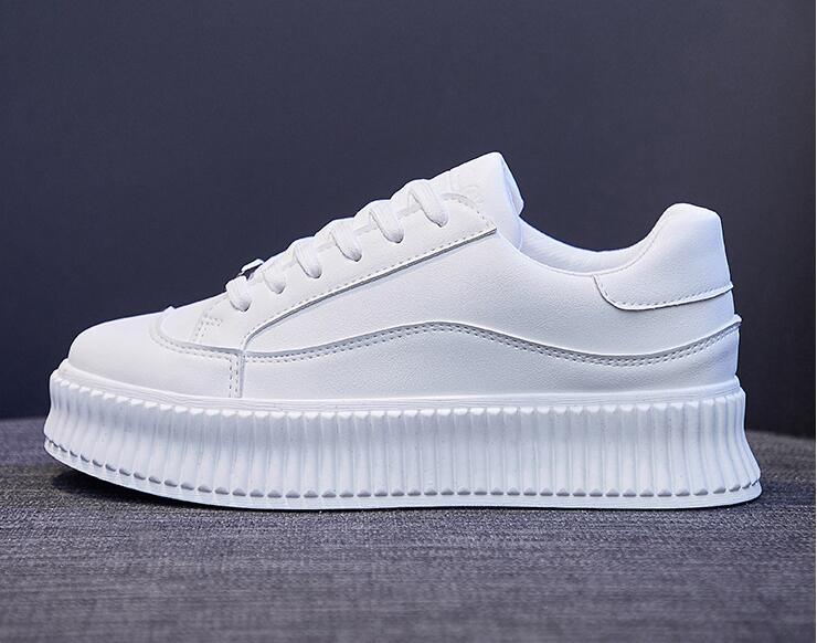 Women's Leather Lace-Up Platform Sneakers Casual Sporty Trainers