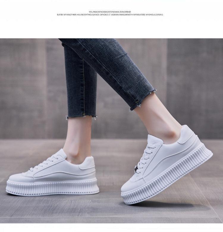 Women's Leather Lace-Up Platform Sneakers Casual Sporty Trainers