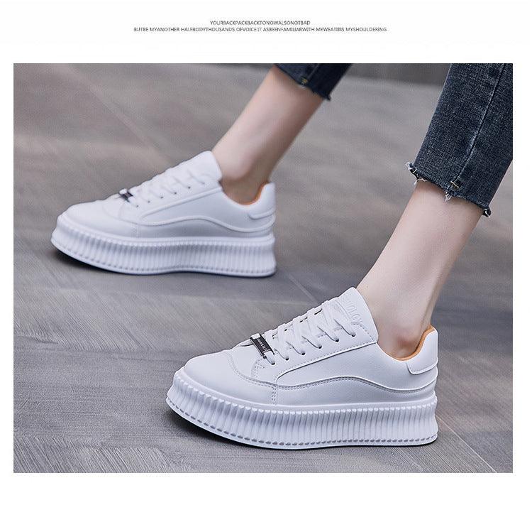 Women's Leather Lace-Up Platform Sneakers Casual Sporty Trainers