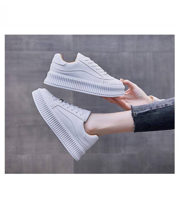 Women's Leather Lace-Up Platform Sneakers Casual Sporty Trainers
