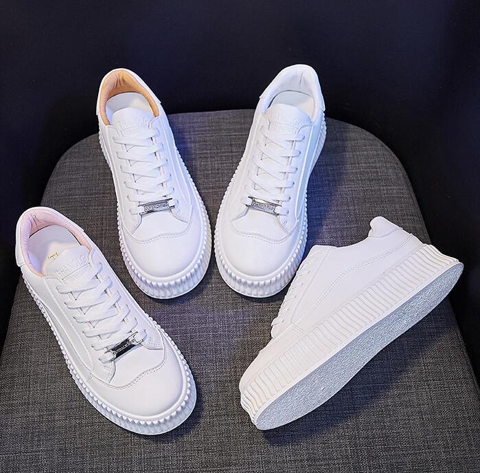 Women's Leather Lace-Up Platform Sneakers Casual Sporty Trainers
