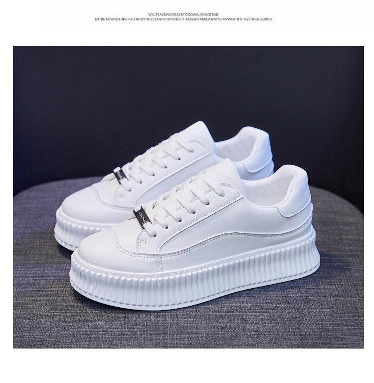 Women's Leather Lace-Up Platform Sneakers Casual Sporty Trainers