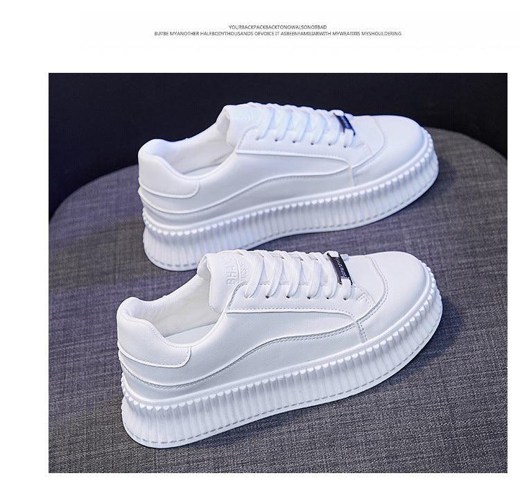 Women's Leather Lace-Up Platform Sneakers Casual Sporty Trainers
