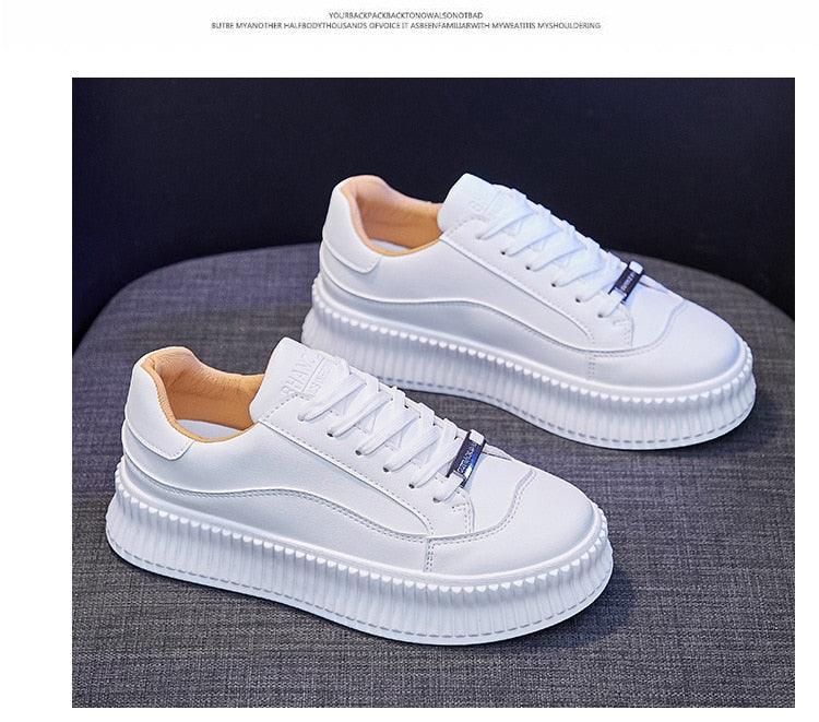 Women's Leather Lace-Up Platform Sneakers Casual Sporty Trainers
