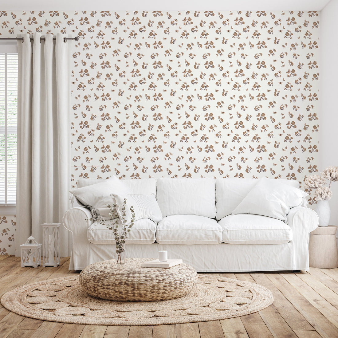 Winslie Floral Removable Wallpaper - Teal, Brown & White Bohemian