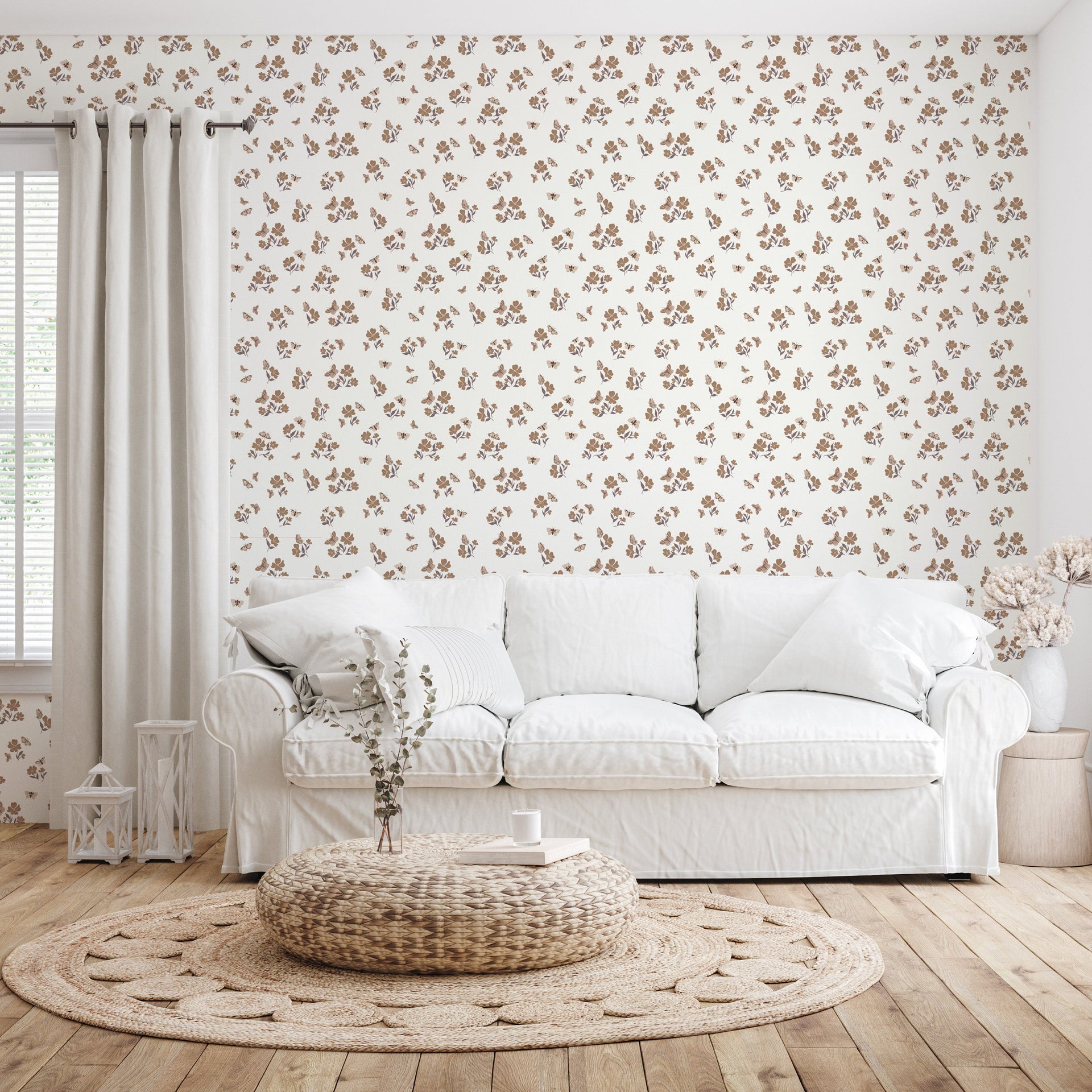 Winslie Floral Removable Wallpaper - Teal, Brown & White Bohemian