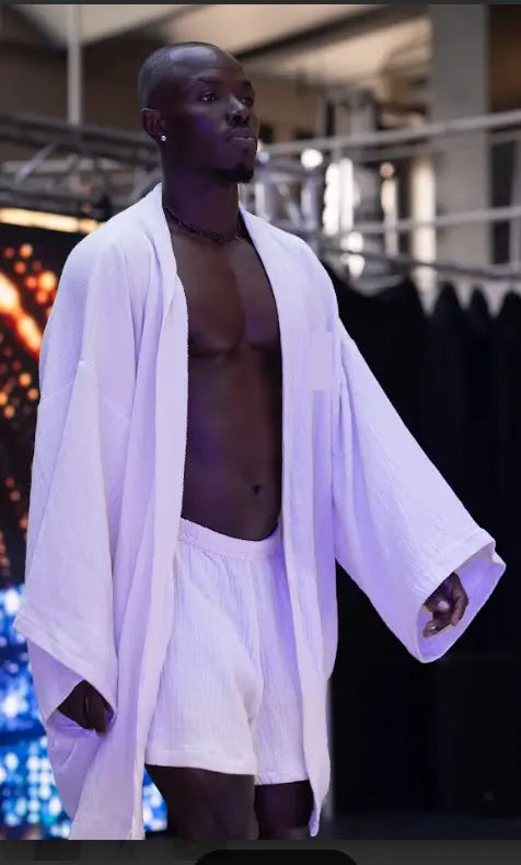 White Turkish Cotton Unisex Robe and Shorts Lounge Set - Image 2