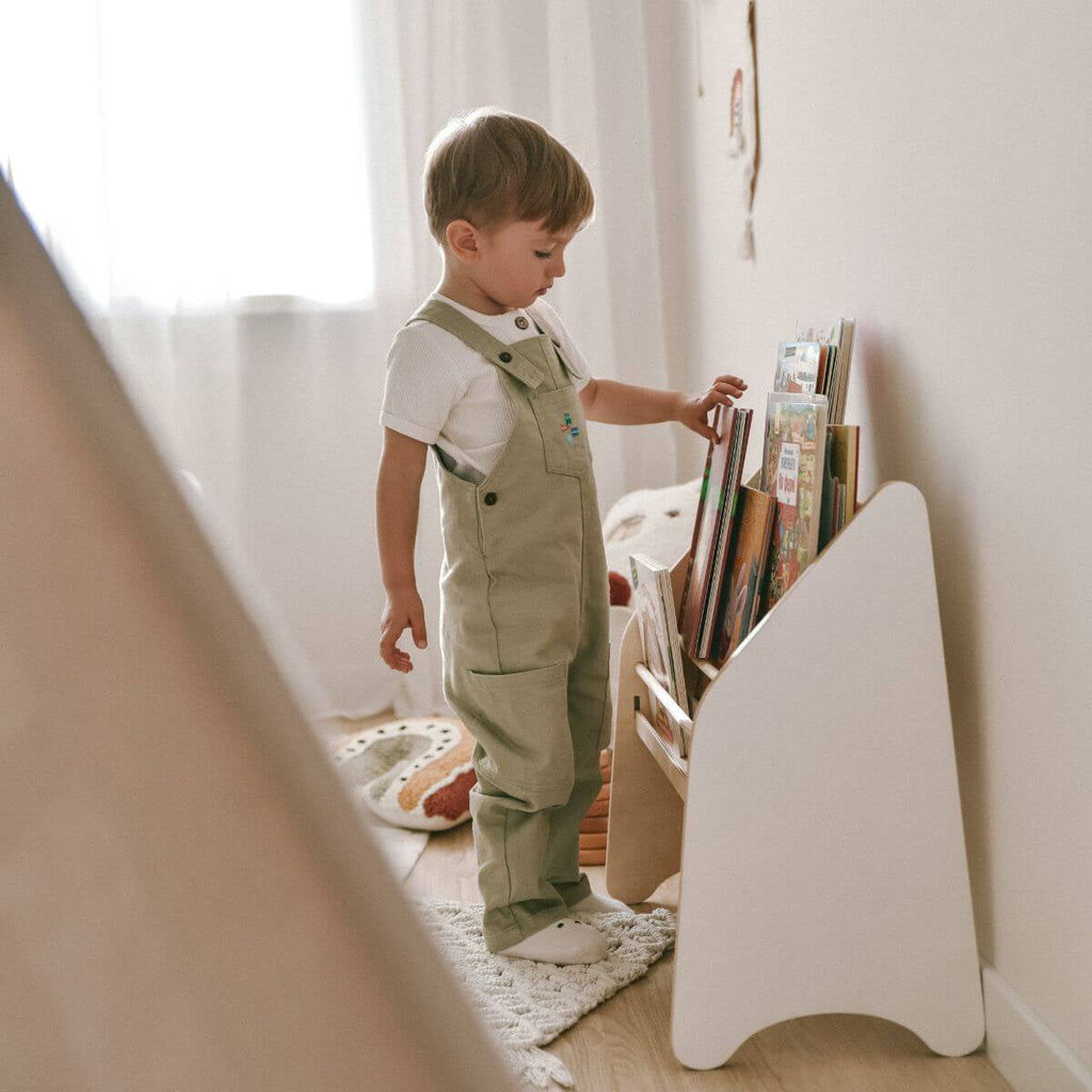 White Montessori Bookshelf for Kids - Minimalist Nursery Storage