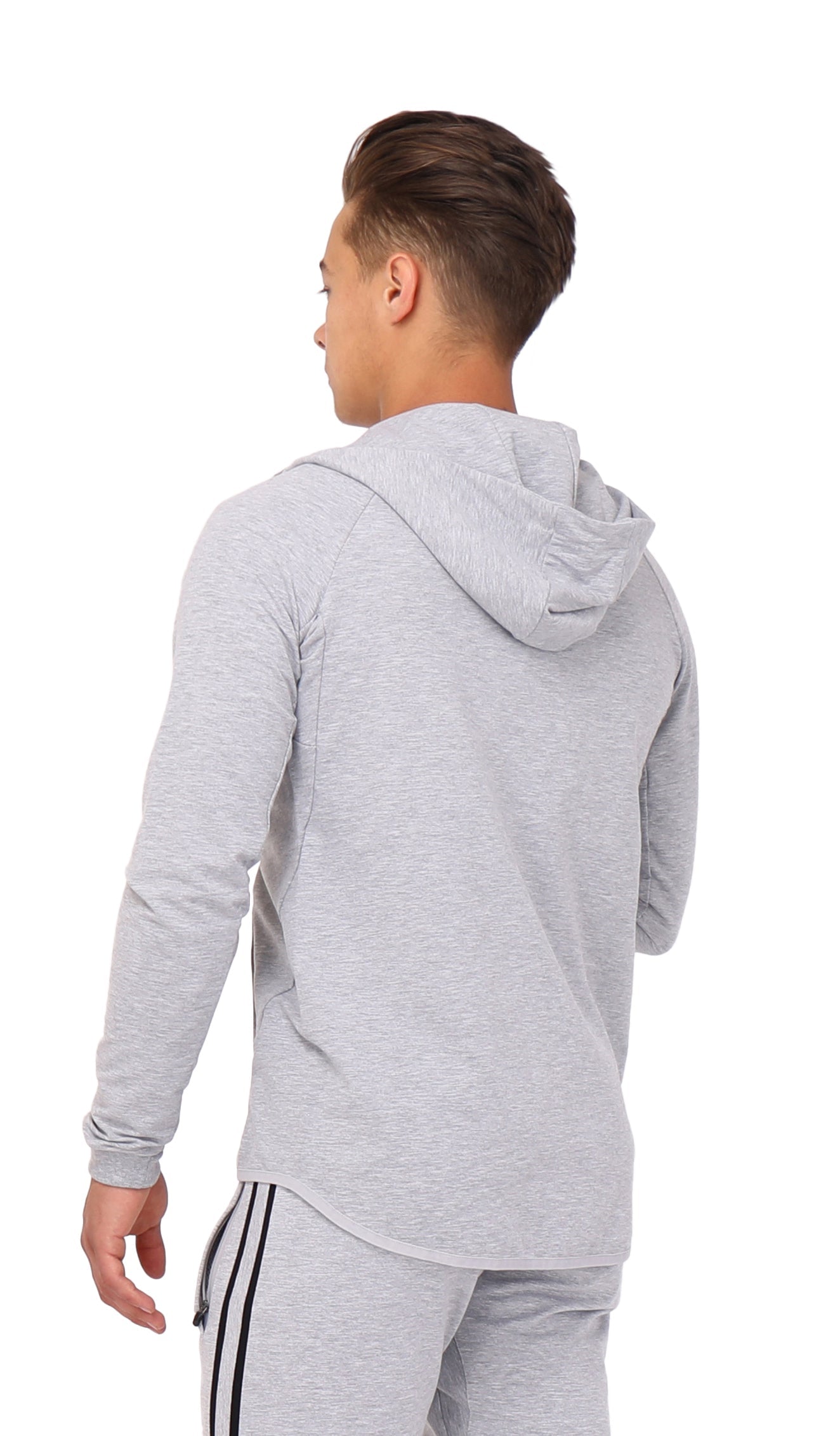 Mens Slim Fit Full-Zip Hooded Sweatshirt in Heather Grey - Image 2