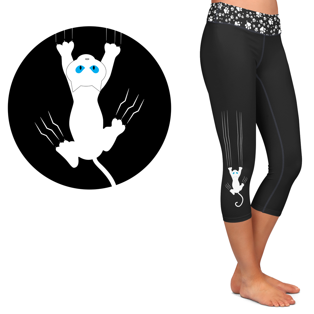 White Cat Scratch Leggings with Pockets - Full Length or Capri