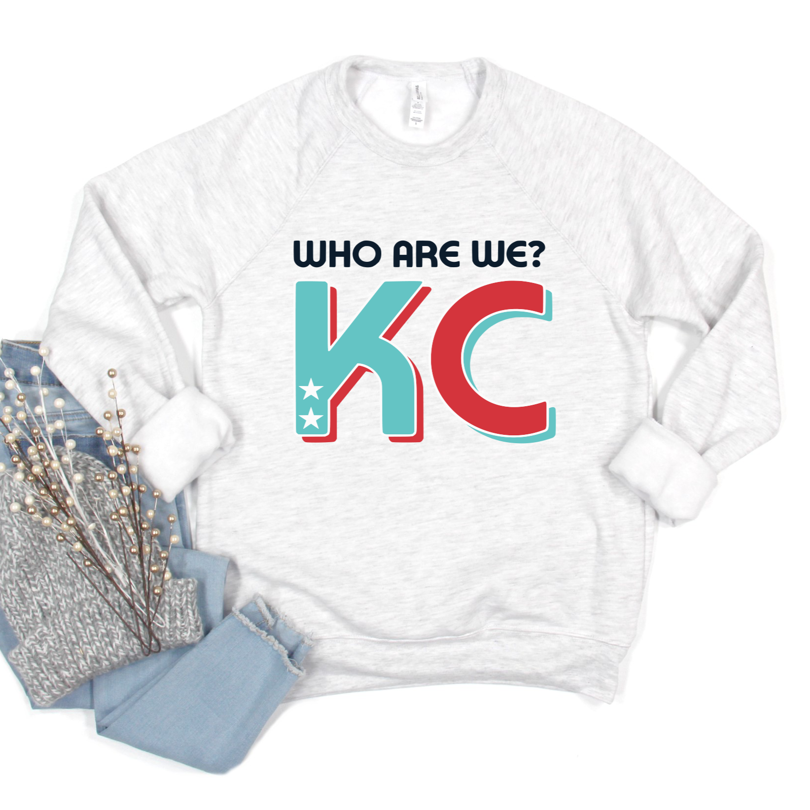 Who Are We KC Graphic Ash Grey Unisex Tee or Cozy Sweatshirt - Image 2