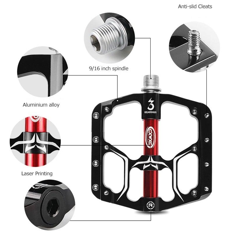 CNC Aluminum Flat Bike Pedals with 3 Sealed Bearings & Cleats
