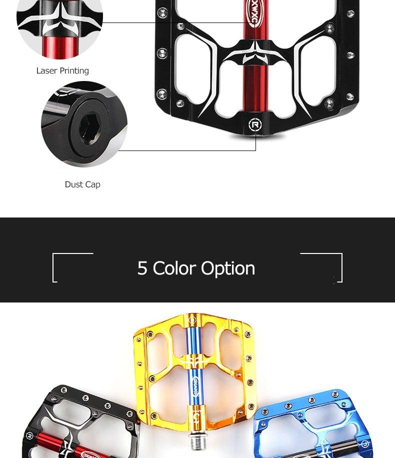 CNC Aluminum Flat Bike Pedals with 3 Sealed Bearings & Cleats