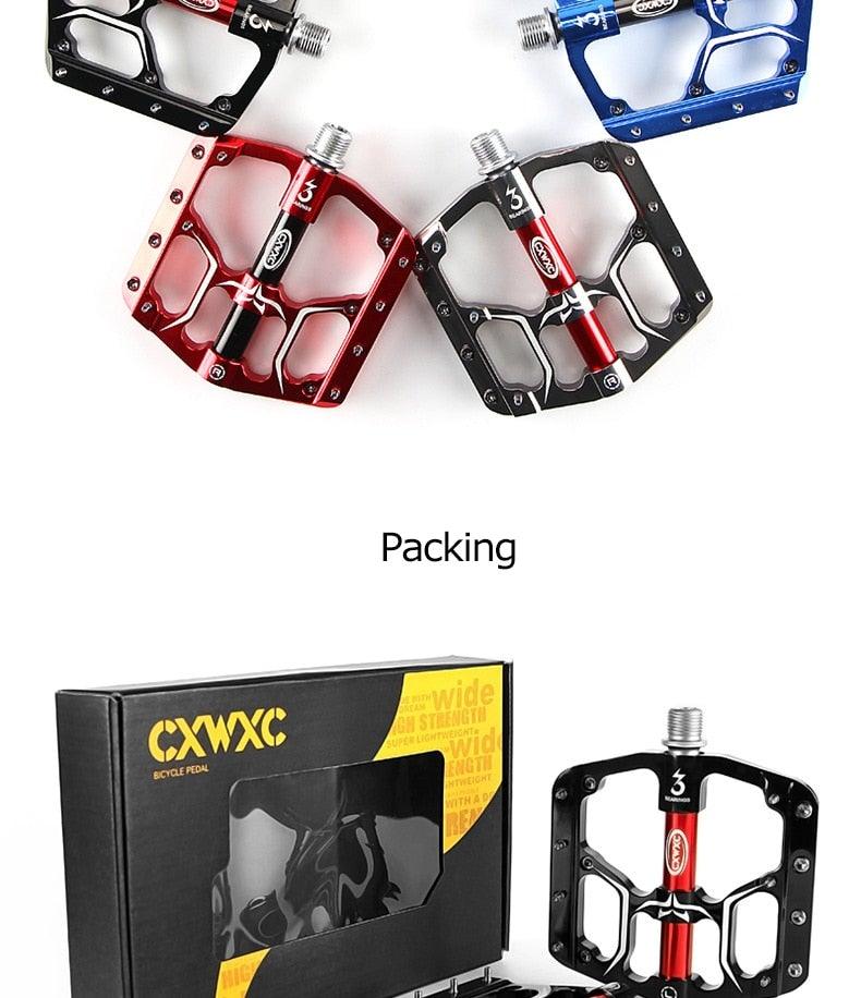 CNC Aluminum Flat Bike Pedals with 3 Sealed Bearings & Cleats