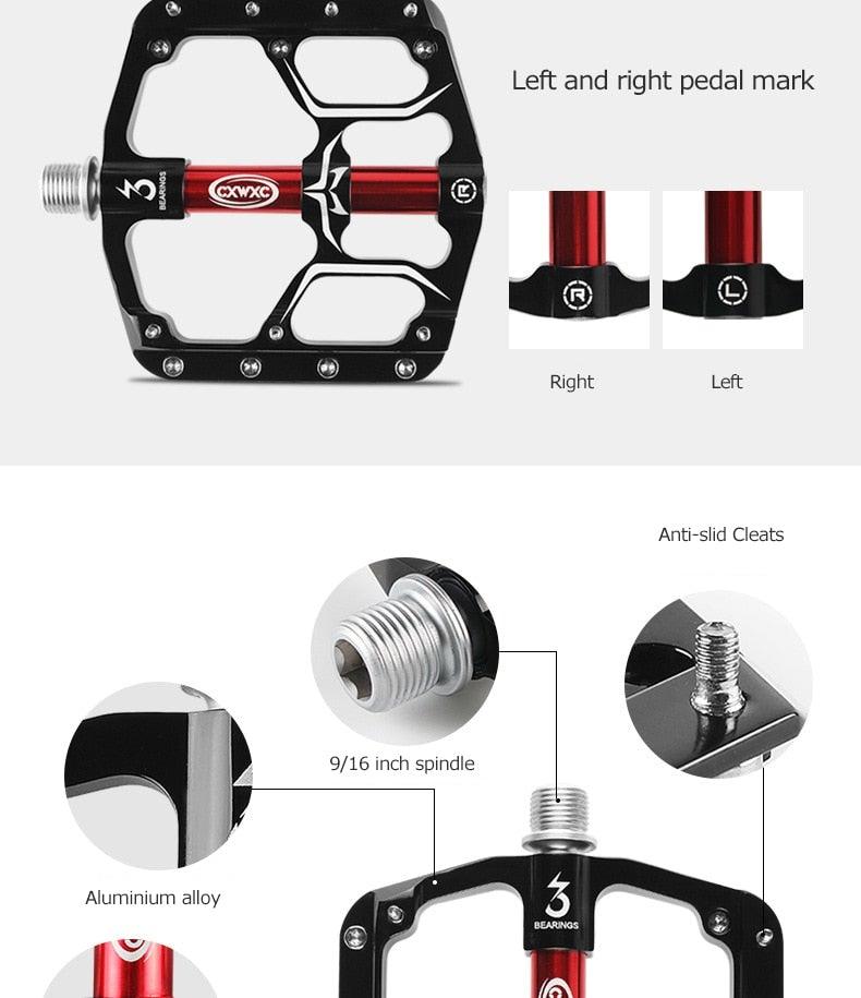 CNC Aluminum Flat Bike Pedals with 3 Sealed Bearings & Cleats