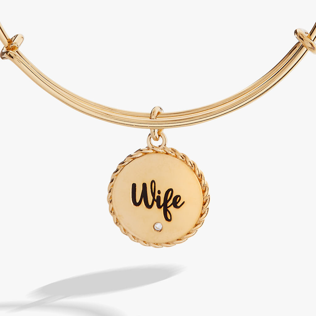 Wife Charm Bangle Bracelet in Gold and Silver Expandable Style
