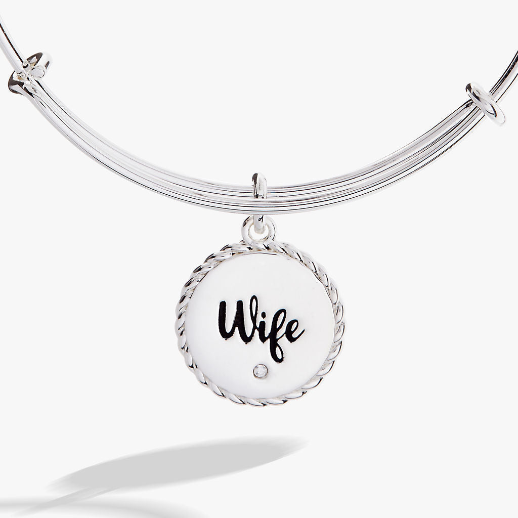 Wife Charm Bangle Bracelet in Gold and Silver Expandable Style