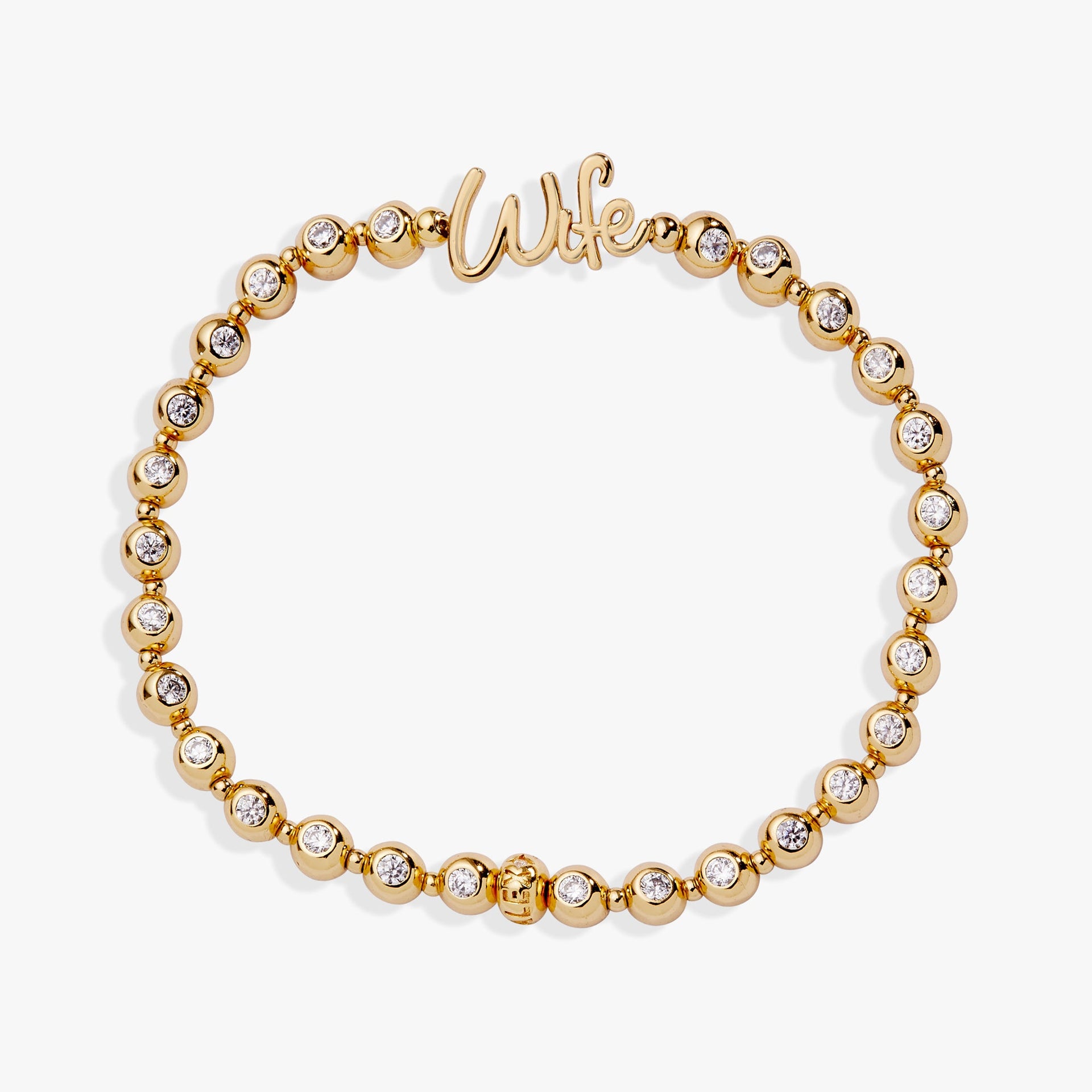 Wife script plaque stretch bracelet with sparkling crystal beads