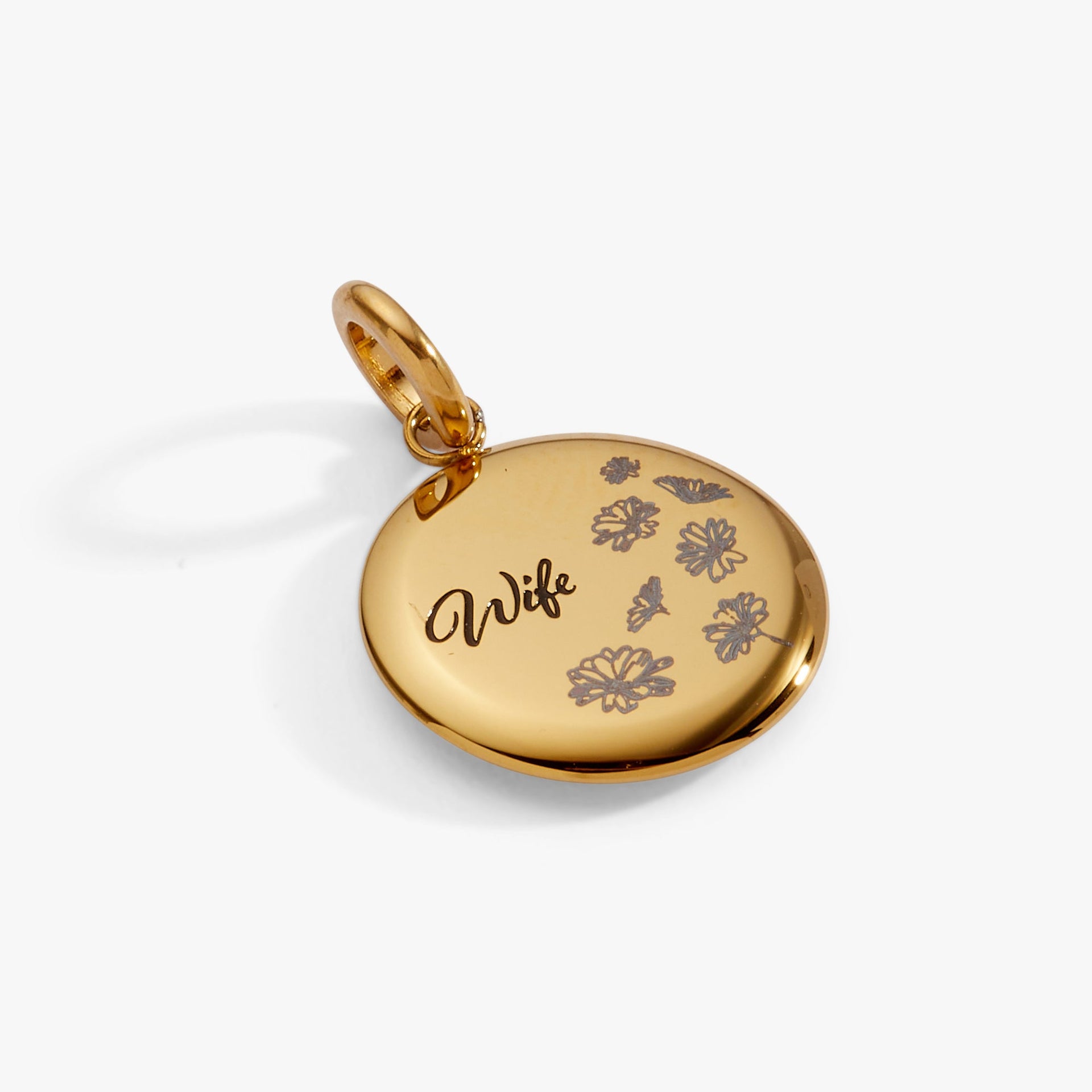 Wife Flower Disc Charm Minimalist Sentimental Gold and Silver
