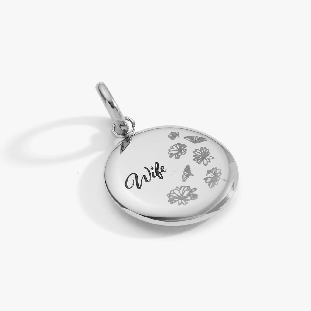 Wife Flower Disc Charm Minimalist Sentimental Gold and Silver