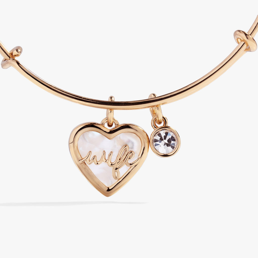 Mother of Pearl Heart Wife Charm Expandable Bangle Bracelet