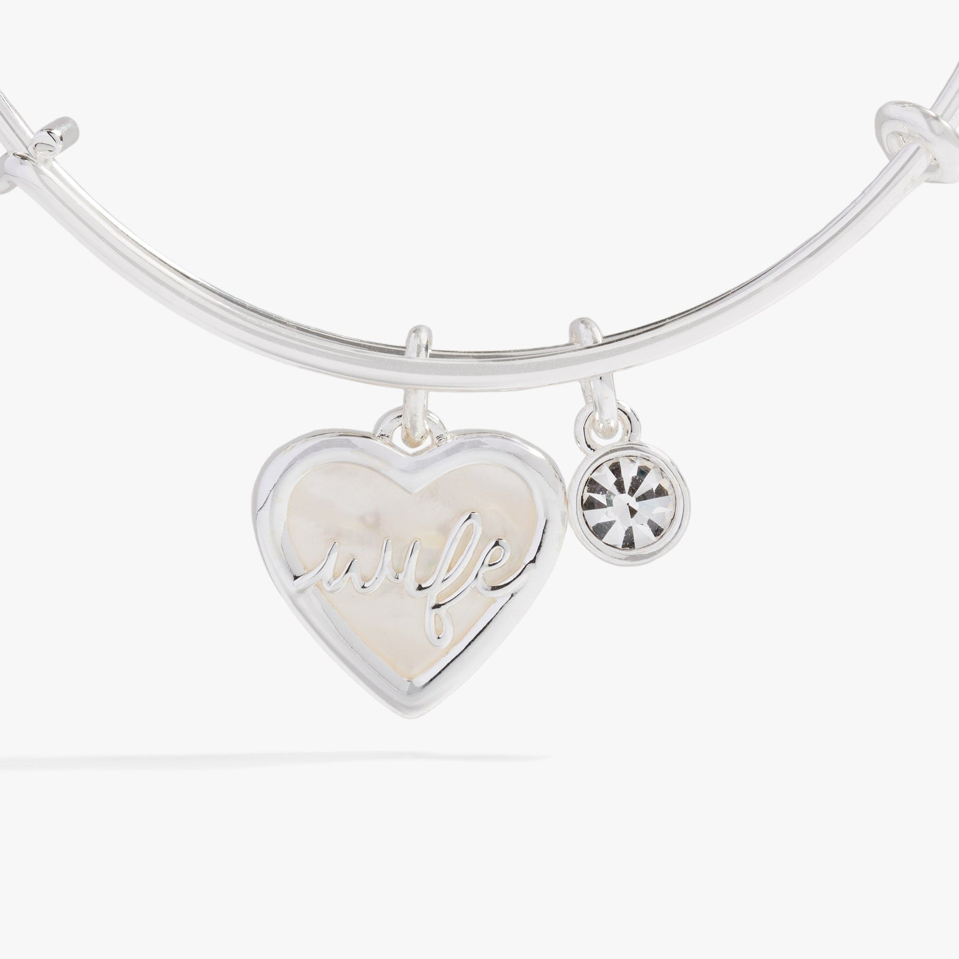 Mother of Pearl Heart Wife Charm Expandable Bangle Bracelet