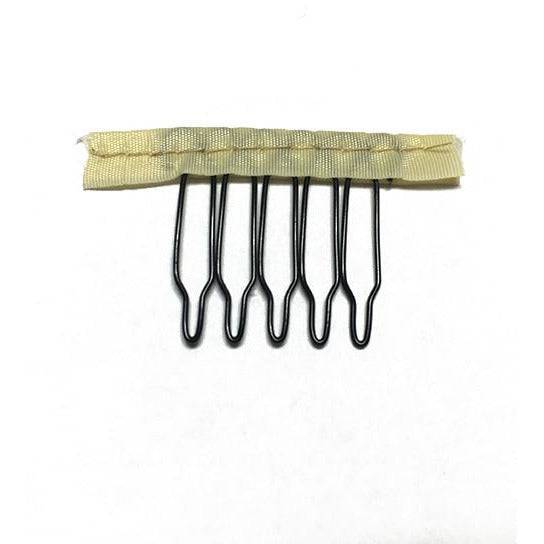 Set of 12 black metal hair wig clips on a white background