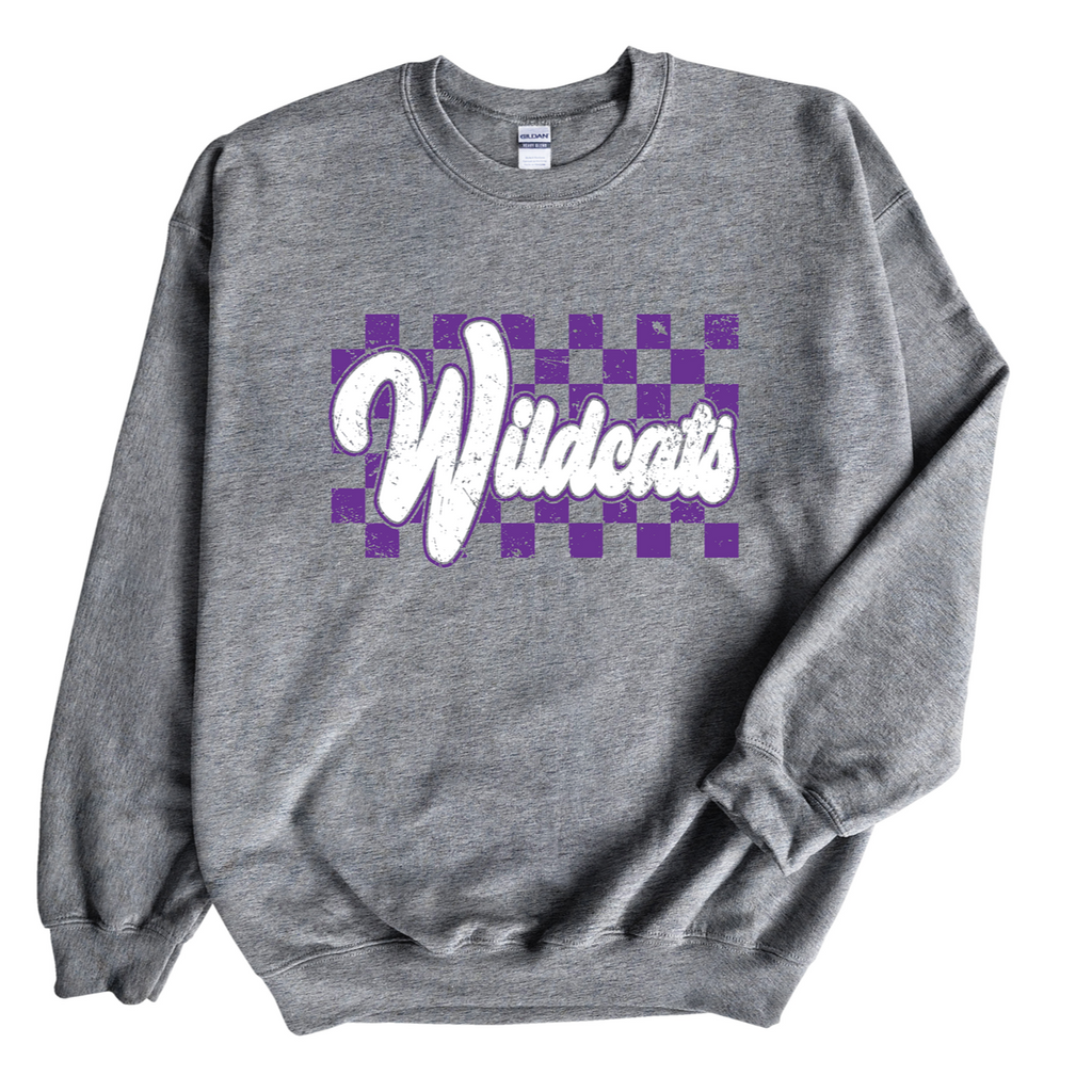 Wildcats Groovy Checker Tee or Sweatshirt in Deep Heather Gray - Image 2