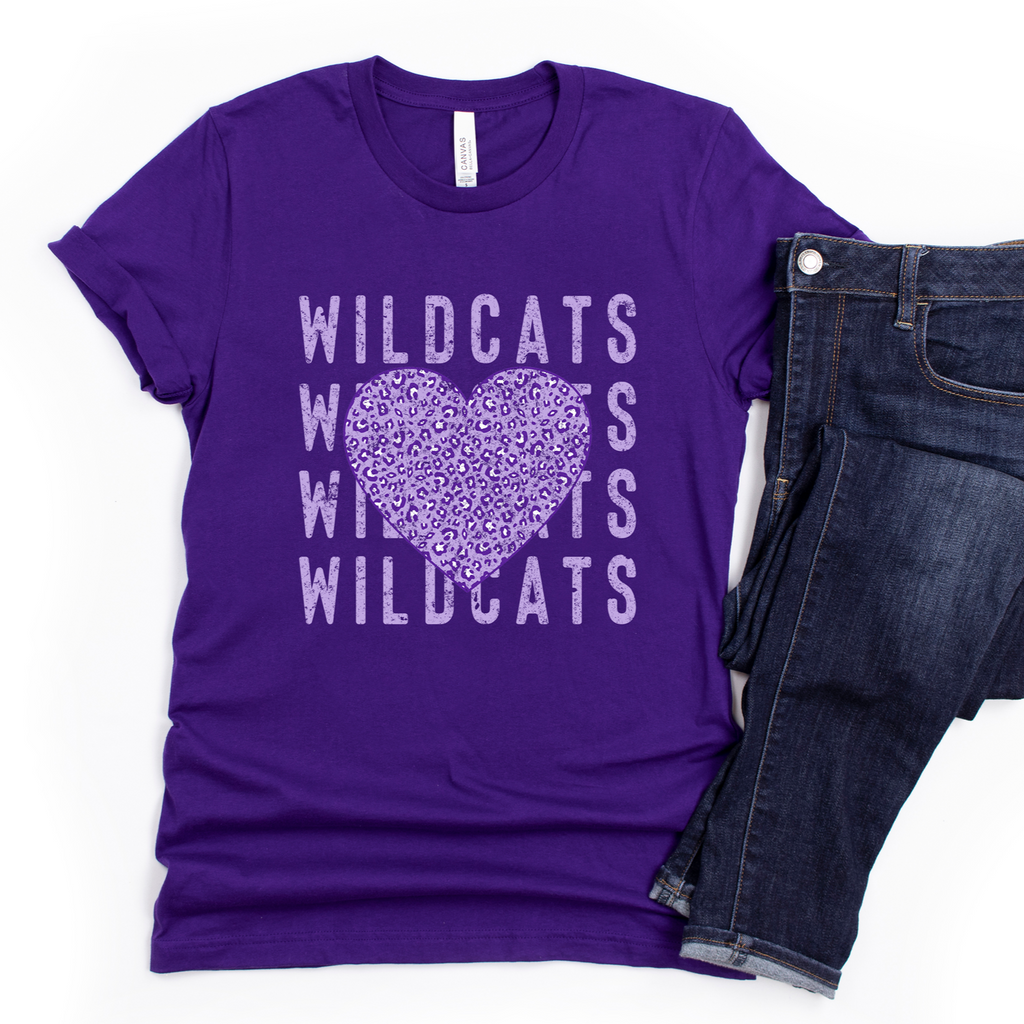 Wildcats Repeat Heart Graphic Purple T-Shirt or Sweatshirt - Image 2