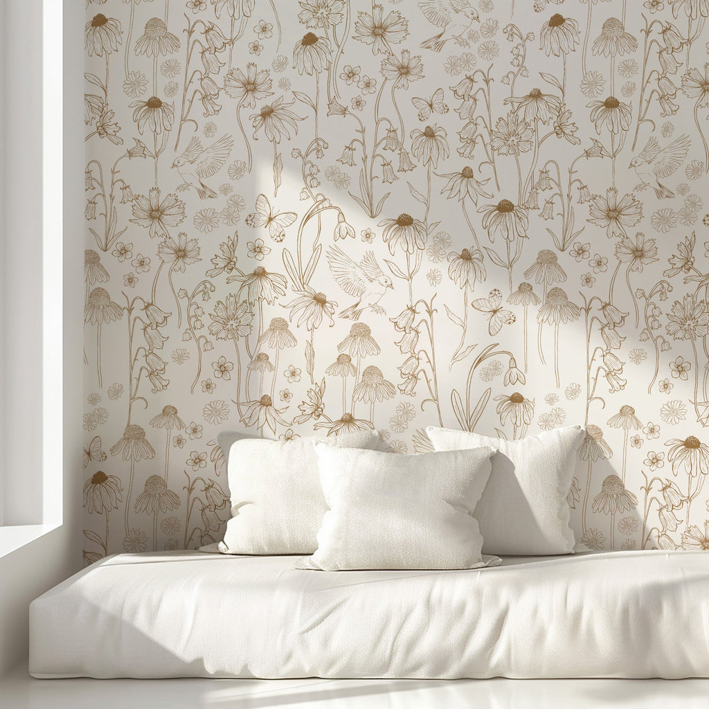 Melody Floral Wallpaper: Romantic Vintage Botanical Wall Art