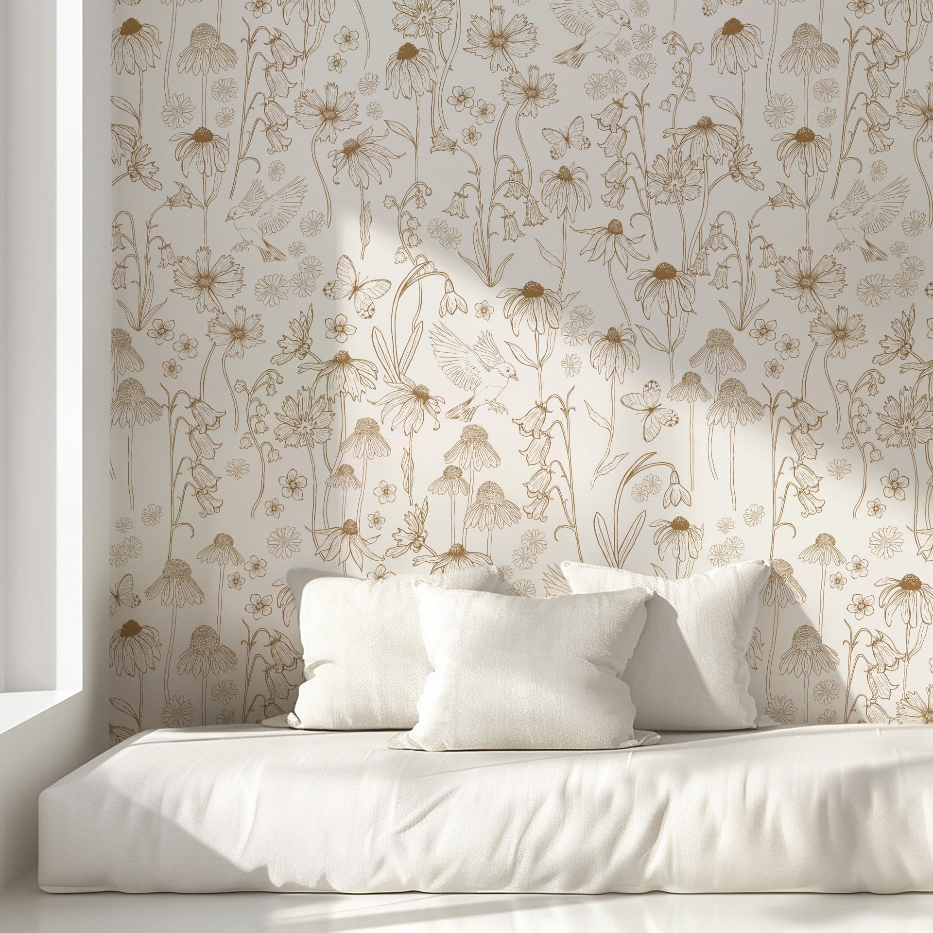 Melody Floral Wallpaper: Romantic Vintage Botanical Wall Art
