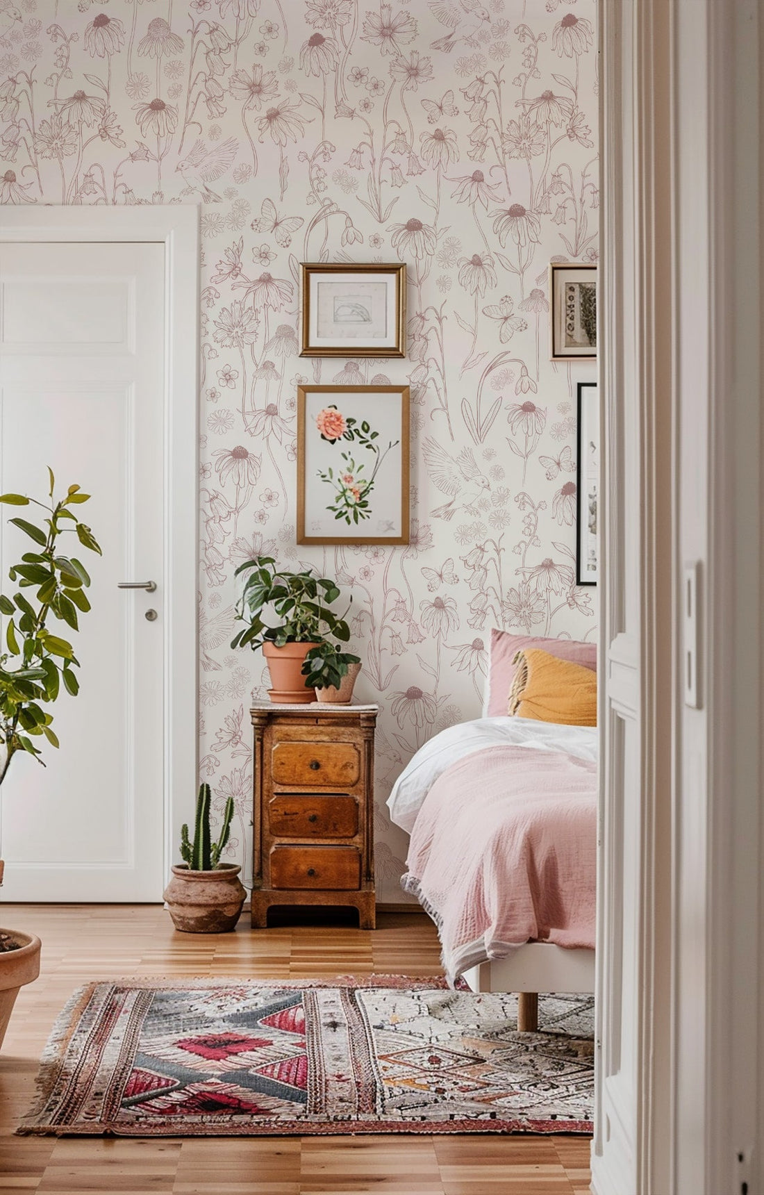 Melody Floral Wallpaper: Romantic Vintage Botanical Wall Art