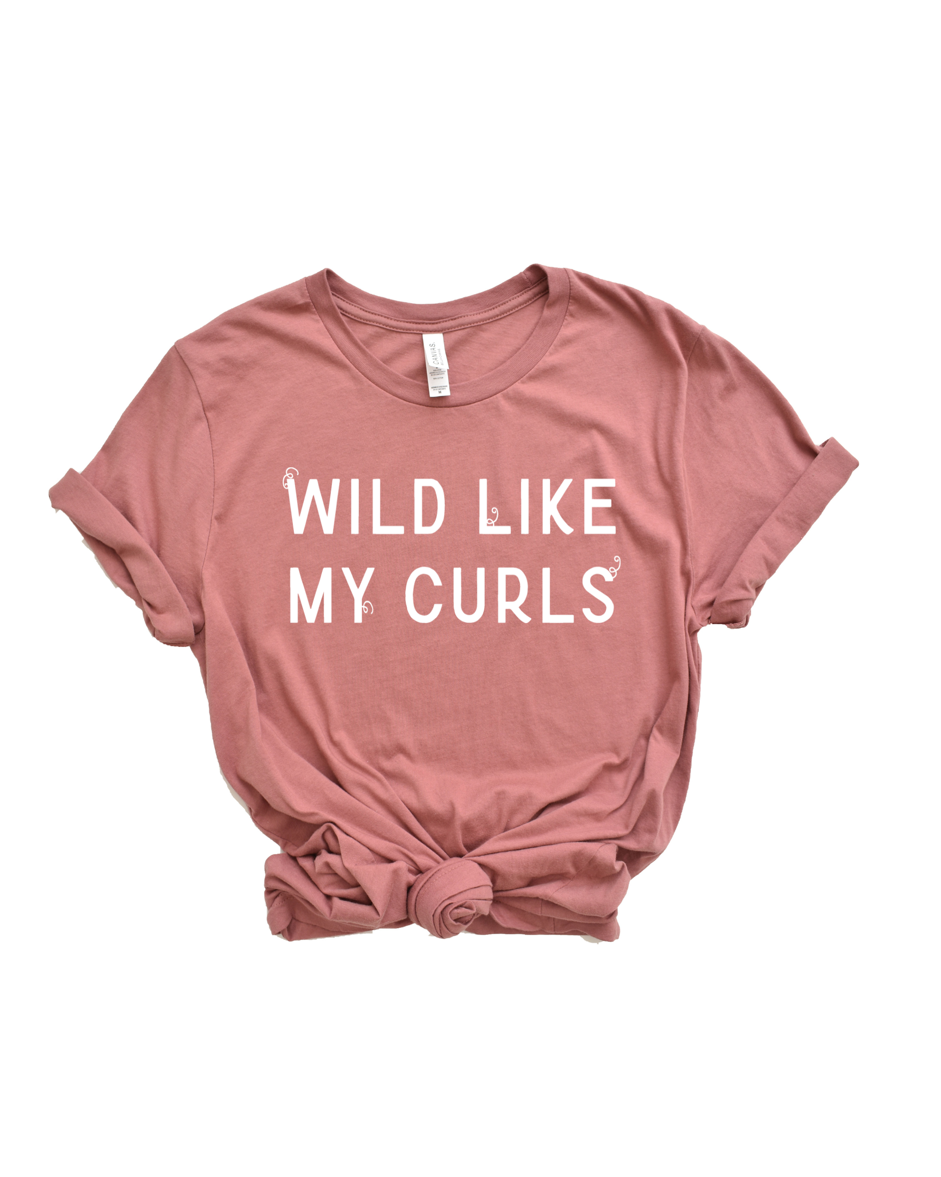 Close up of a bold Wild Like My Curls graphic t-shirt for adults