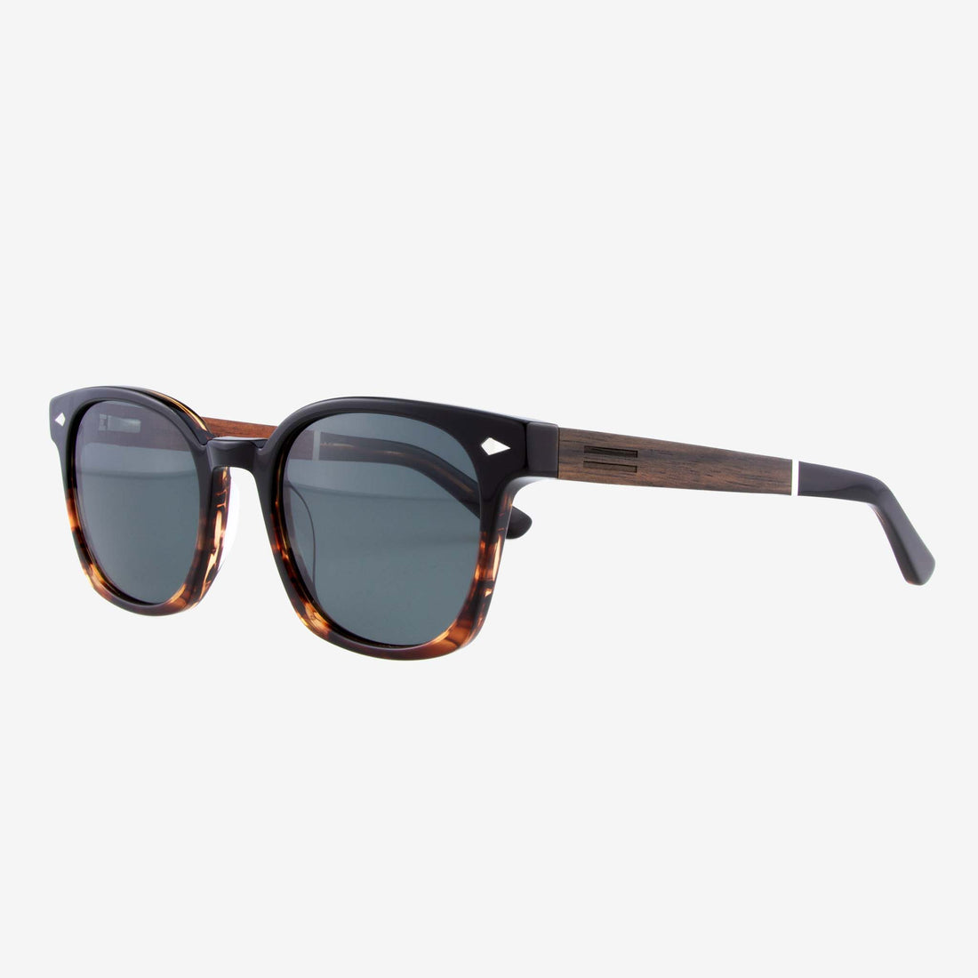 Williston Round Frame Sunglasses with Acetate and Wood Detail