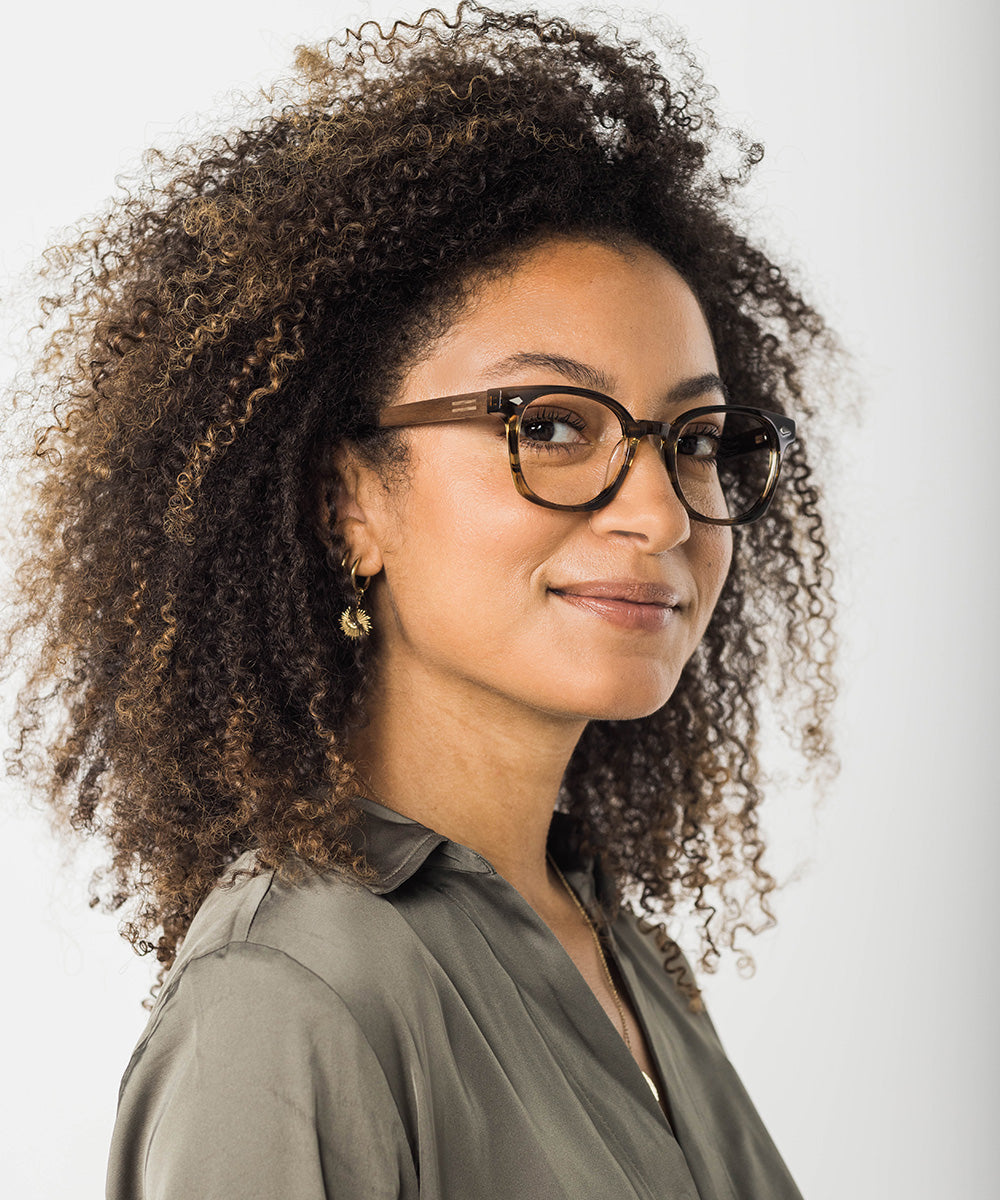Williston Round Frame Sunglasses with Acetate and Wood Detail