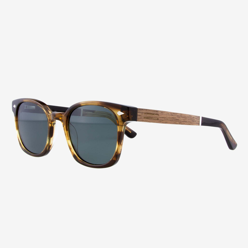Williston Round Frame Sunglasses with Acetate and Wood Detail