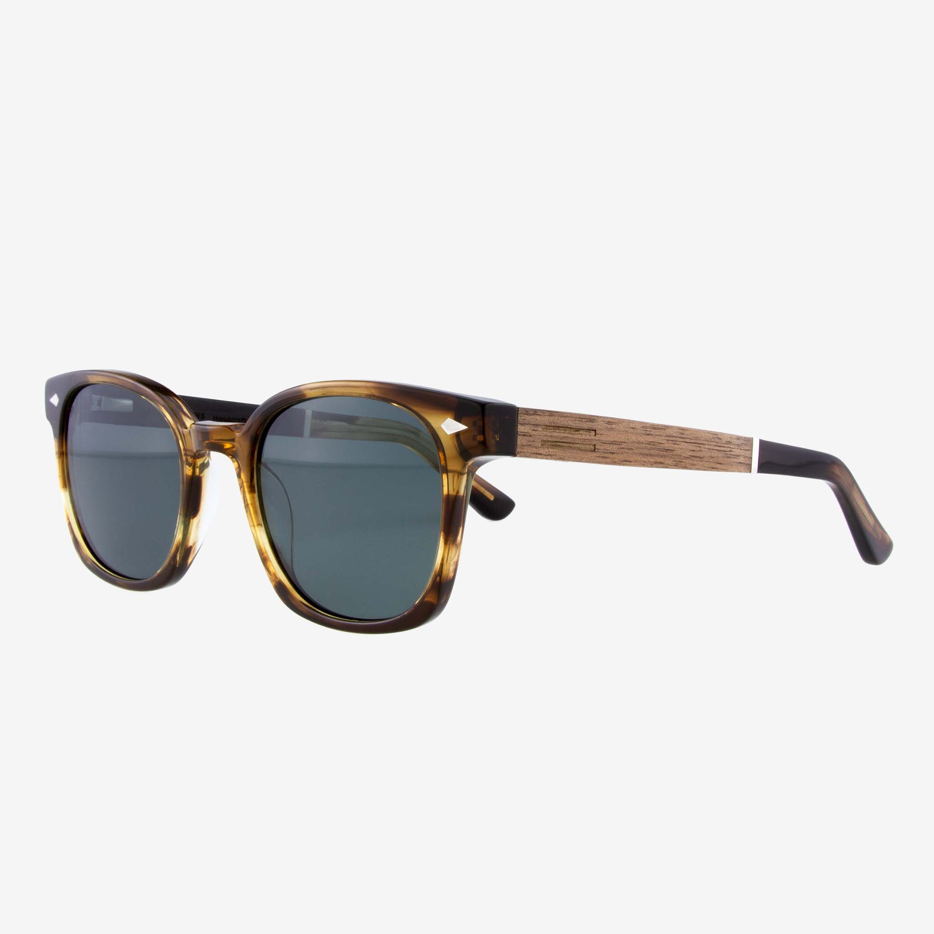 Williston Round Frame Sunglasses with Acetate and Wood Detail