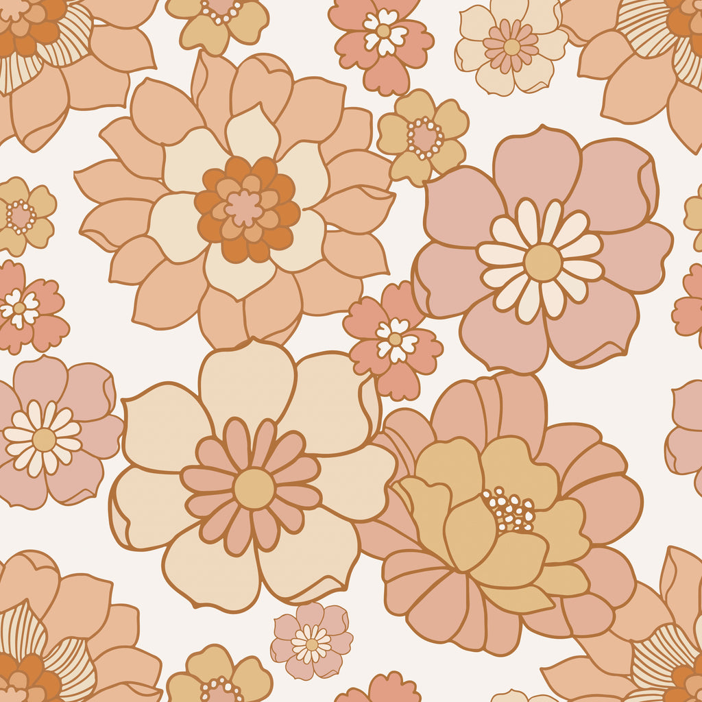 Willow Floral Wallpaper in Peach Cream and Terracotta Boho