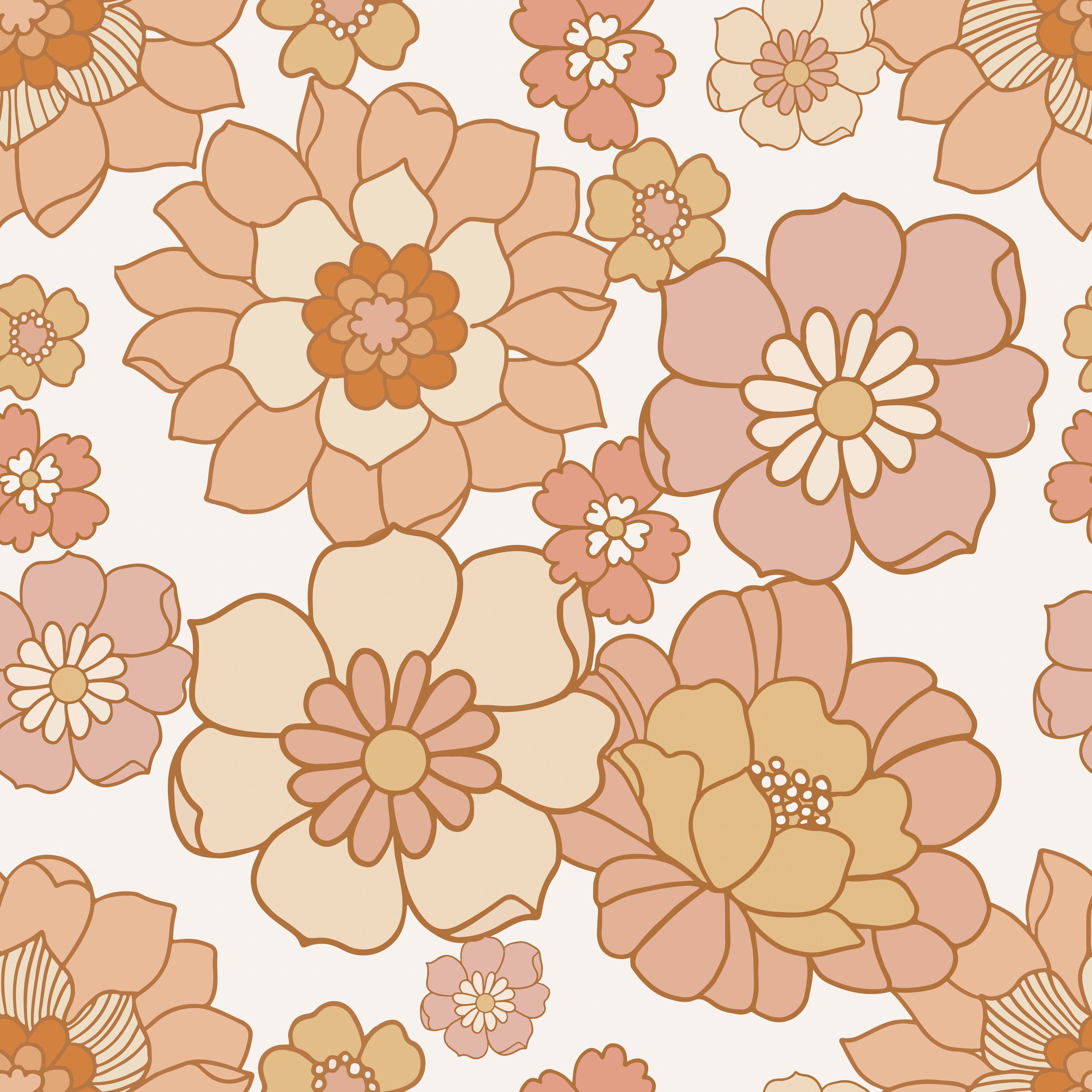 Willow Floral Wallpaper in Peach Cream and Terracotta Boho