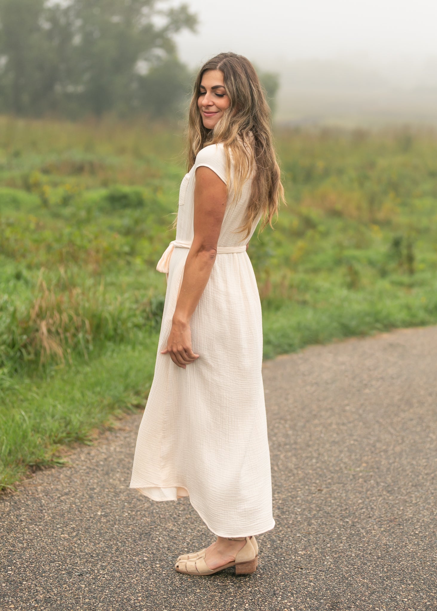 Willow Blush Pink Cotton Gauze Cap Sleeve Midi Shirt Dress