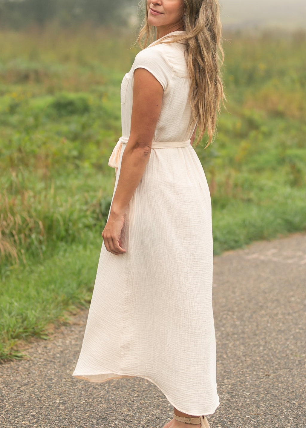 Willow Blush Pink Cotton Gauze Cap Sleeve Midi Shirt Dress
