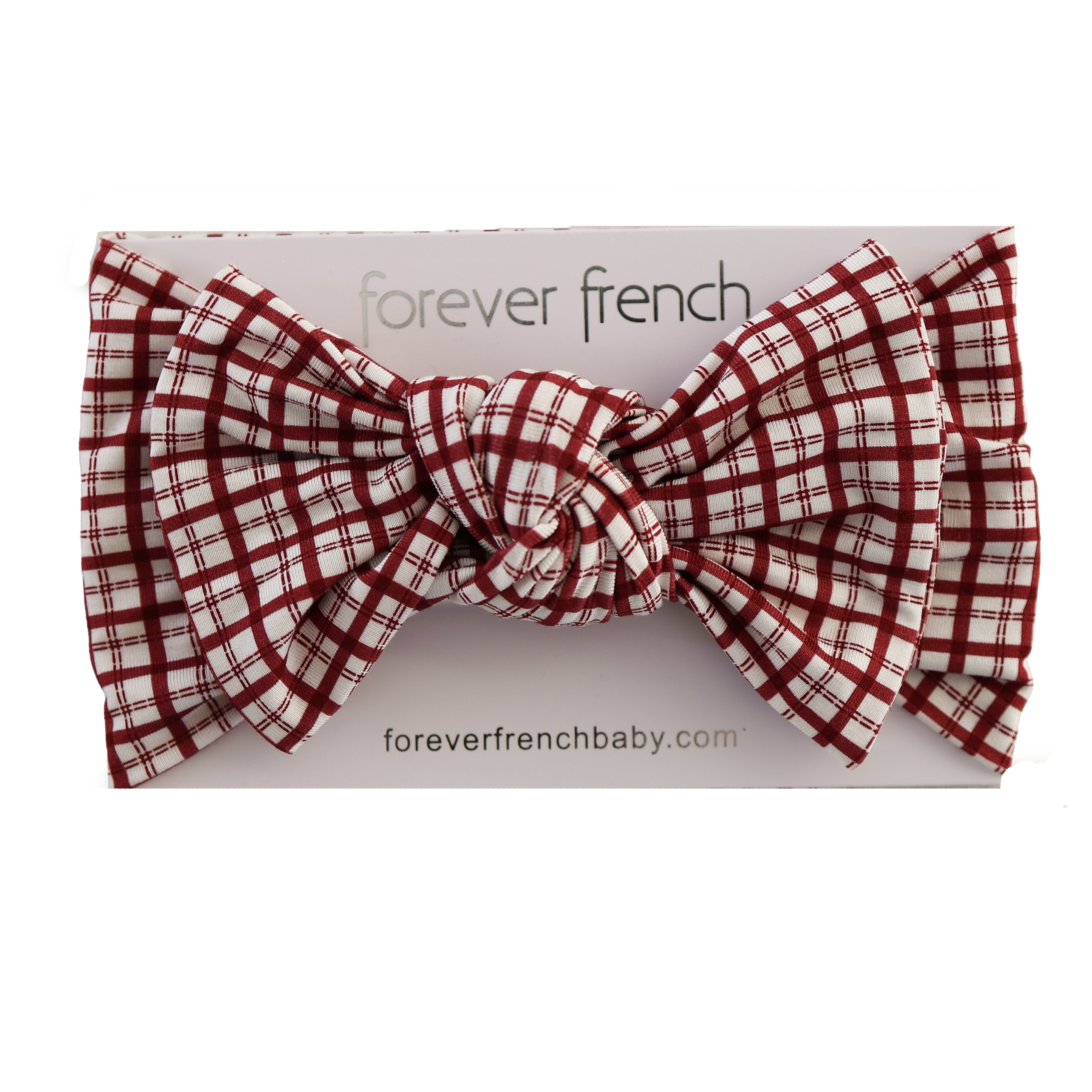 Red Window Pane Bamboo Baby Head Wrap with Knot Detail - Image 5