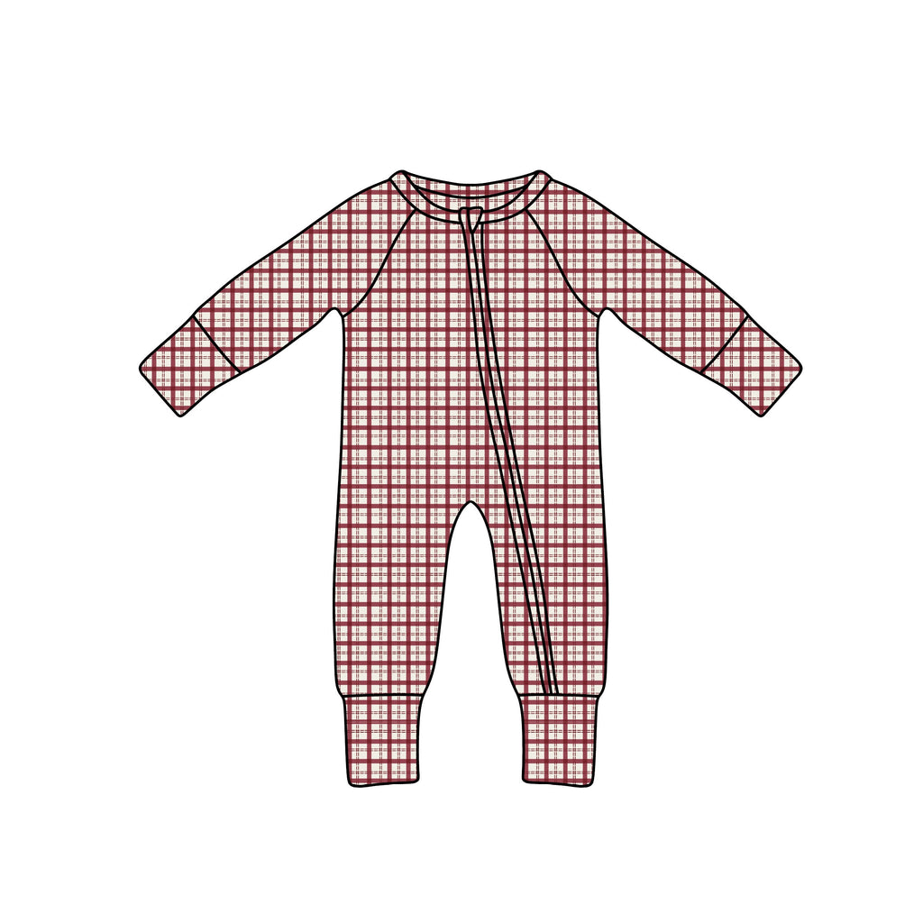 Baby Bamboo Zip Pajamas in Red Window Pane Print - Image 7