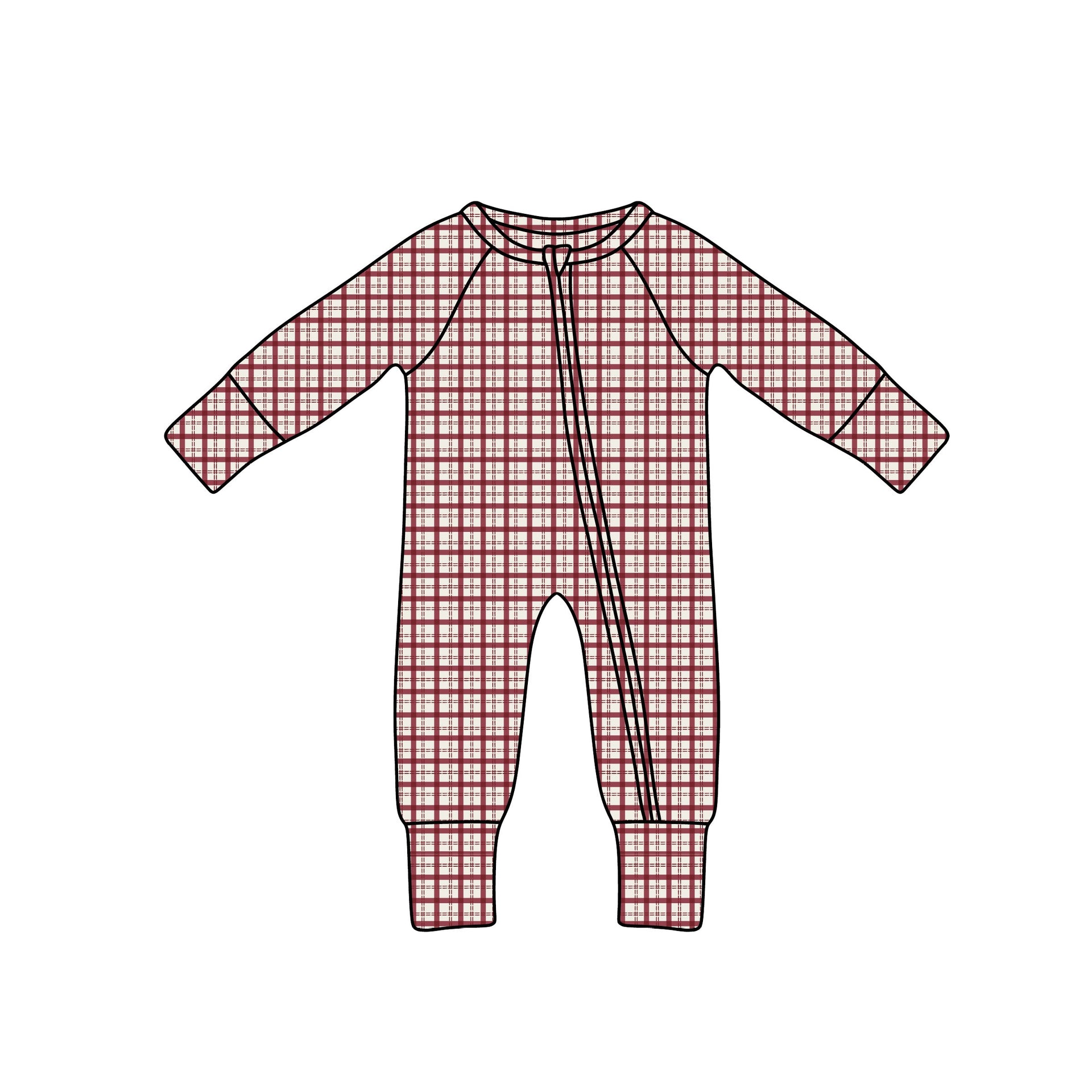 Baby Bamboo Zip Pajamas in Red Window Pane Print - Image 7