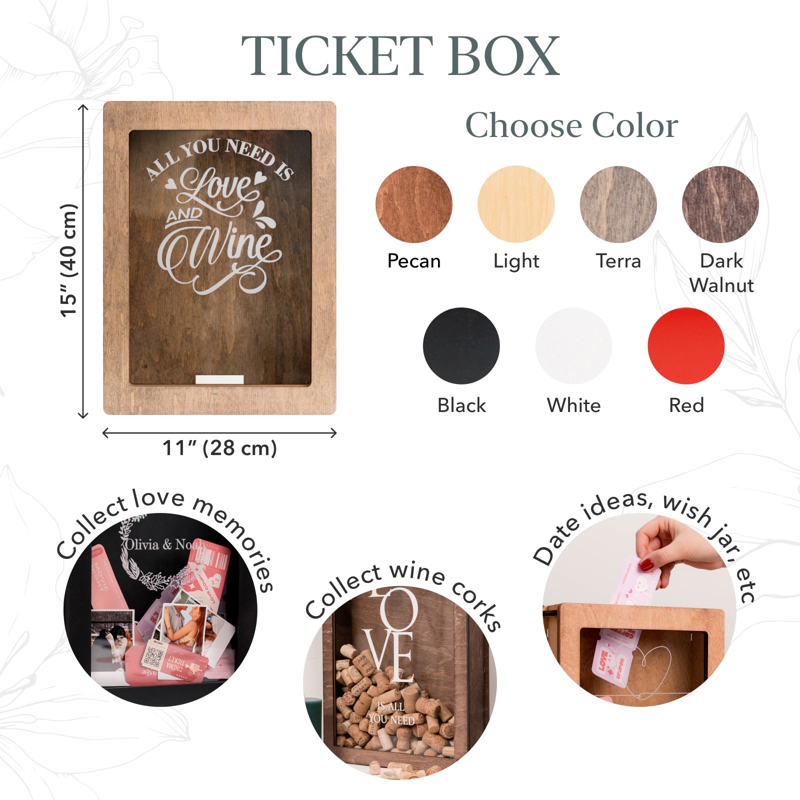 Wooden Wine Cork Display Box for Memory Keepsakes