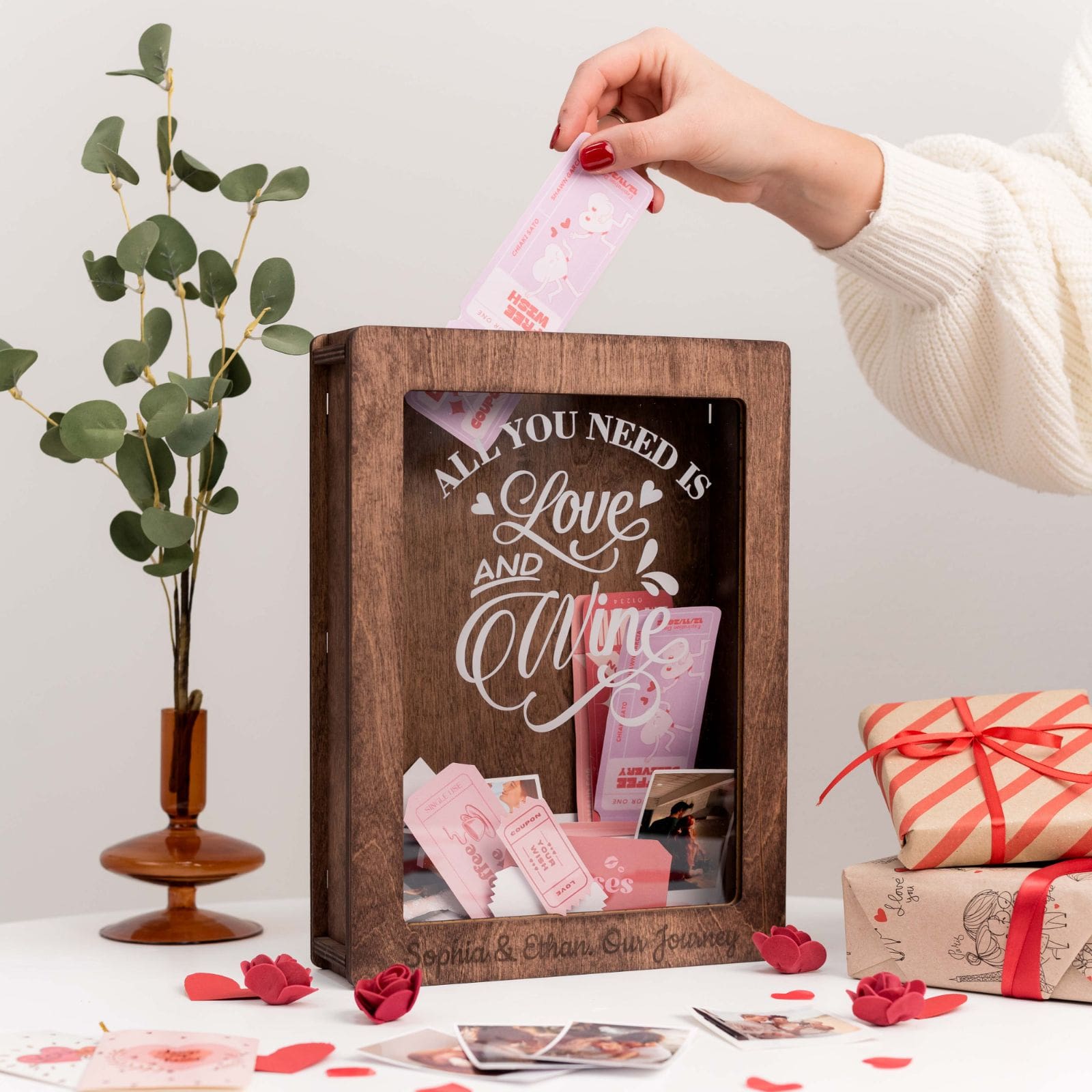 Wooden Wine Cork Display Box for Memory Keepsakes