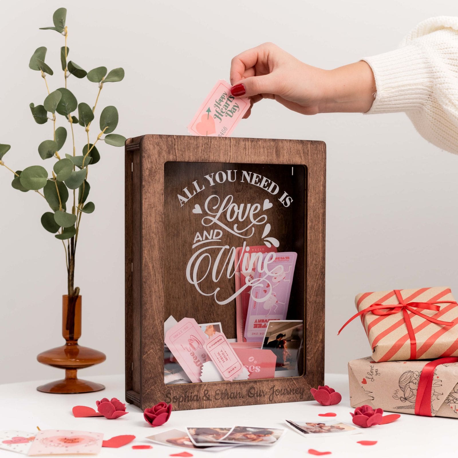 Wooden Wine Cork Display Box for Memory Keepsakes